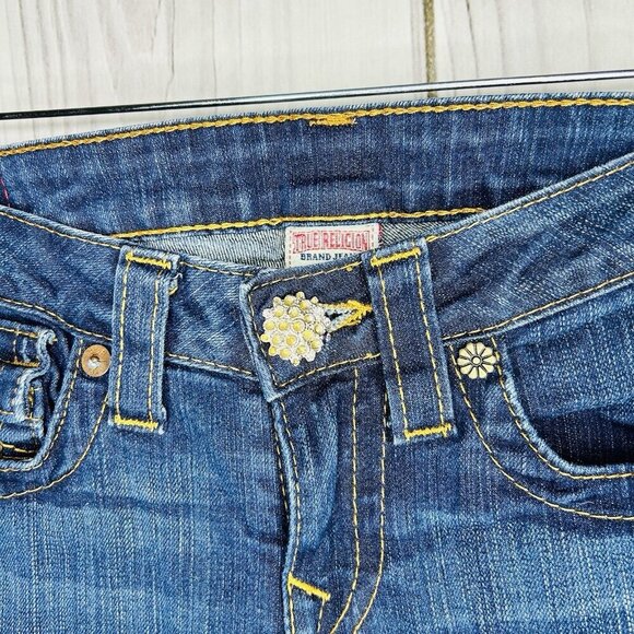 True Religion Becky Bootcut Jeans Size 28x33 Flap Pocket Rhinestone Buttons - Picture 4 of 12